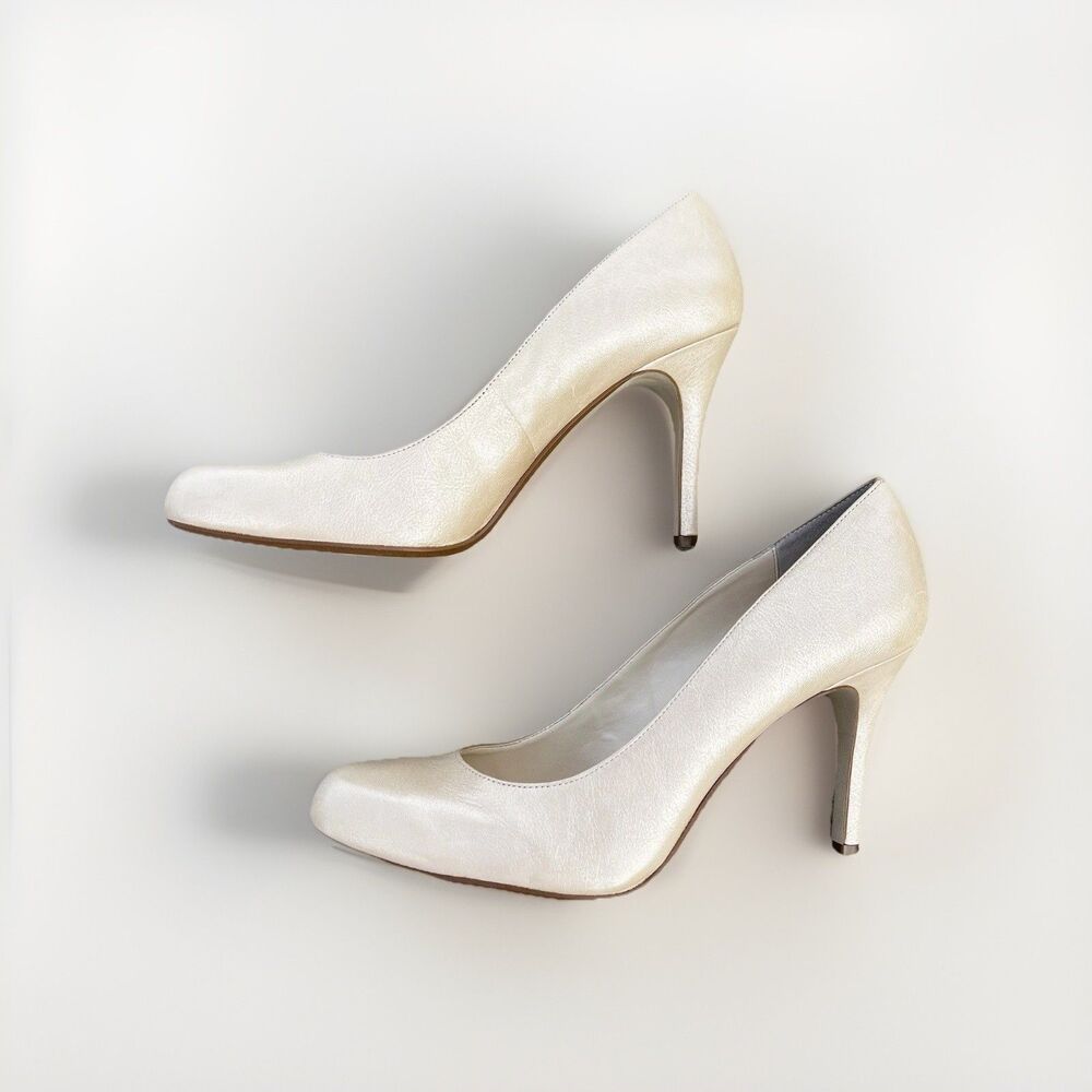 MAX STUDIO MARAIS Elegant Metallic Cream Fine Leather High Heels US Size 10M - Picture 11 of 12